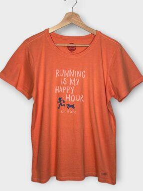LIFE IS GOOD Crusher Tee Classic Fit LARGE Unisex Peach Running